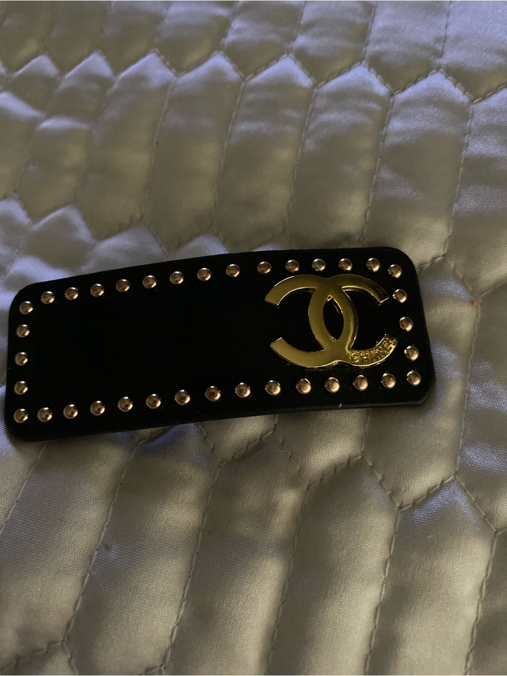 ChaneI Studded hair Clip/ Barrette Black w/ Gold-Tone Hardware